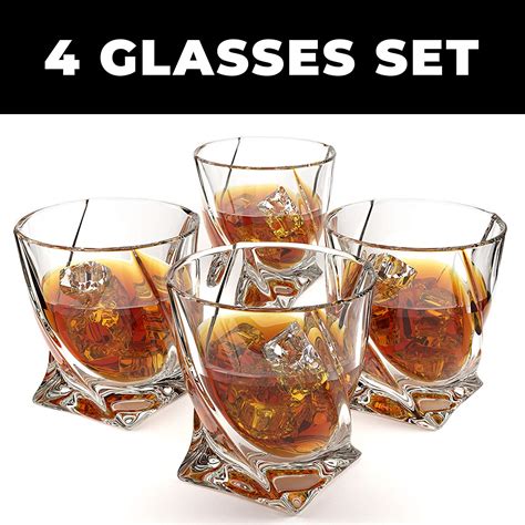 China Crystal Whiskey Glass Set Of 4 Premium Lead Free Crystal Glasses Twist Tasting Tumblers