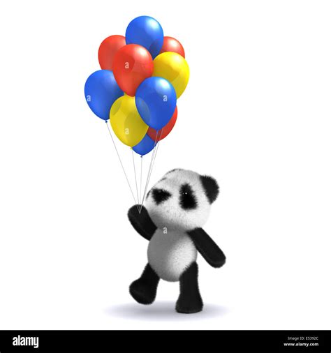 3d Render Of A Baby Panda Bear Walking Along With Balloons Stock Photo