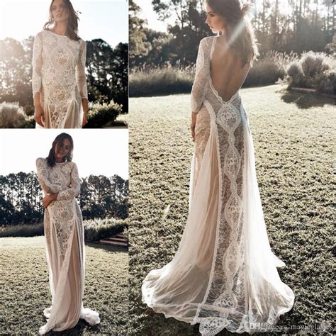 Country Long Sleeves Lace Boho Wedding Dresses 2020 Vintage Crochet
