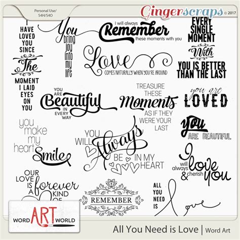 All You Need Is Love Word Art Pack By Word Art World