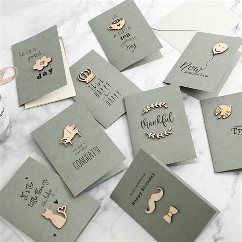 8pcs Mini Greeting Cards All Purposes Wood Ornament Small Promotion