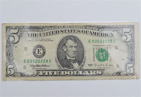 1995 Vintage Five Dollar Bill Rare Us Collectible Currency Etsy