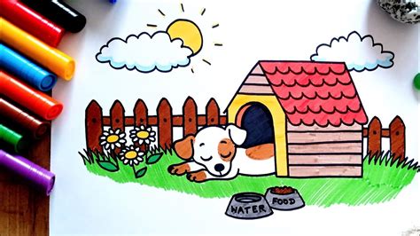 How To Draw A Puppy Sleeping In A Dog House Coloring With Markers