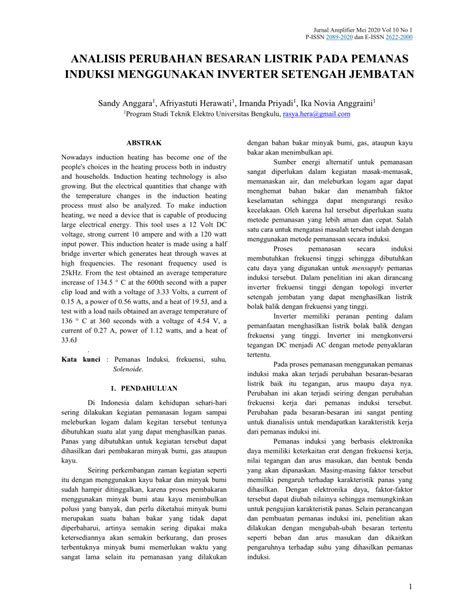 PDF Analisis Perubahan Besaran Listrik Pada Pemanas Induksi