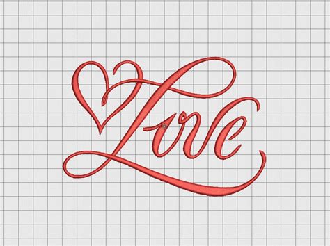 Love Heart Fancy Script Embroidery Design In 3x3 4x4 And 5x7 Etsy