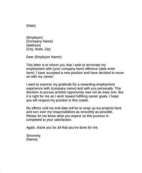Free 26 Sample Resignation Letter Templates In Ms Word