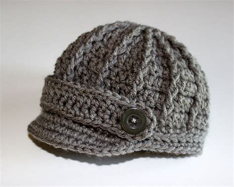 Newborn Boy Baby Gray Grey Newsboy Cap Hat Beanie Knit Crochet