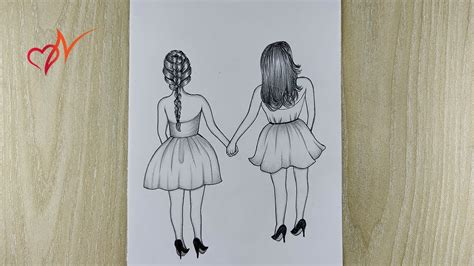Best Friend Forever Pencil Drawing How To Draw Two Girls Holding
