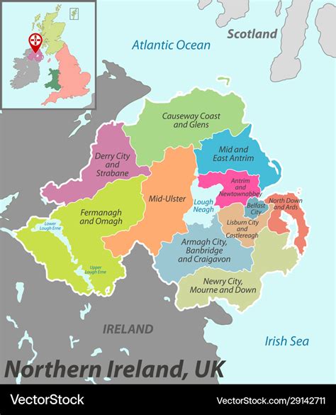 Map Northern Ireland With Districts Royalty Free Vector
