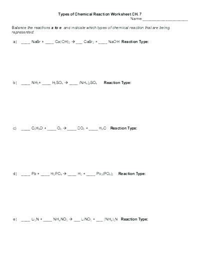 In double displacement reactions , or metathesis reactions , two species (normally ions) are displaced. Types Of Chemical Reactions Worksheet Pogil | Briefencounters