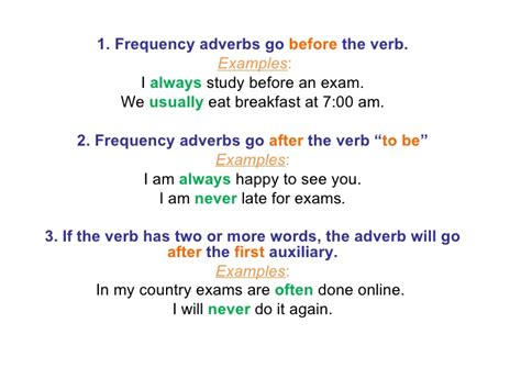 Here is a table of the most common adverbs of frequency and an indication of how frequent they are. ADVERBS OF FREQUENCY