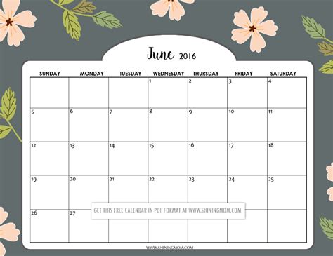 June Calendar Printable