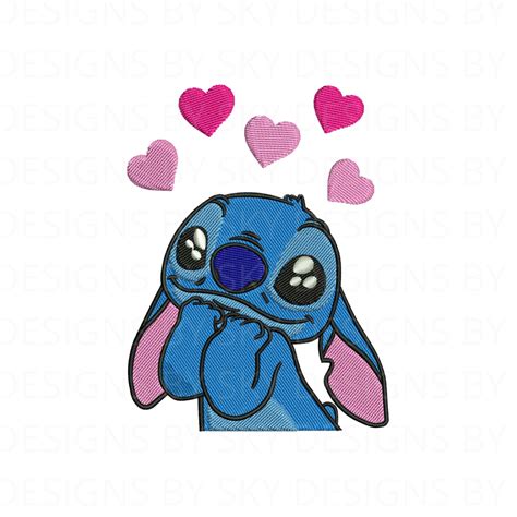 Kawaii Stitch With Hearts Machine Embroidery Design File Lilo Etsy France
