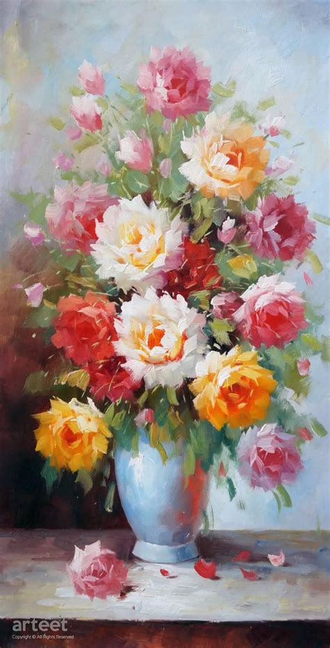 Roses Bouquet In A Vase Art Painting Oil Painting For Sale Arteet