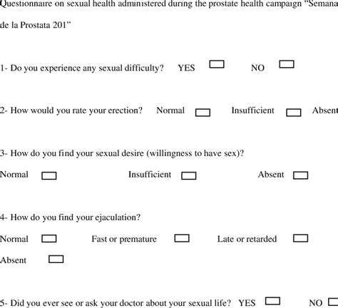 Questionnaire On Sexual Health Administered During The Prostate Health Download Table