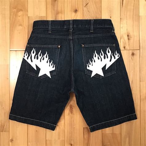 Bape Bape Fire Bape Sta Denim Shorts Bape Star Flame Size S Grailed