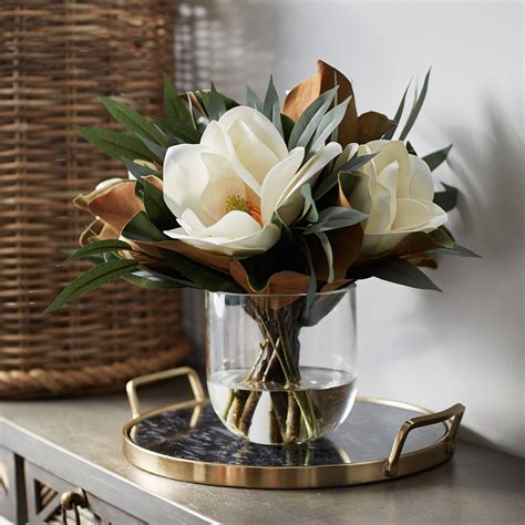 Large Real Touch White Magnolia And Eucalyptus Arrangement In Rounded Gl