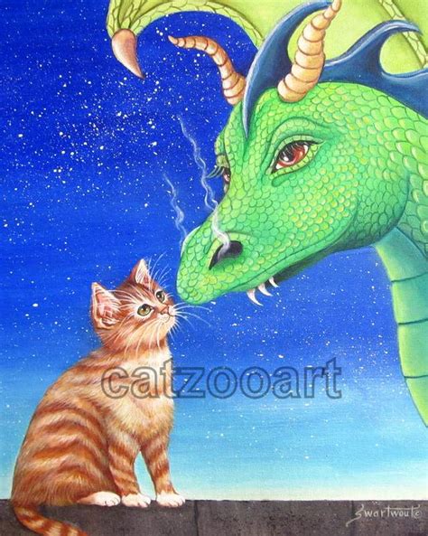 Dragon And Cat Together Catzooart