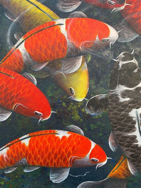 18 Koi Fish Art Large Koi Painting Fengshui Art Hand Painted Koi