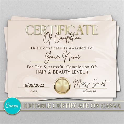 Certificate Of Completion Editable With Canva Print Yourself Rose And