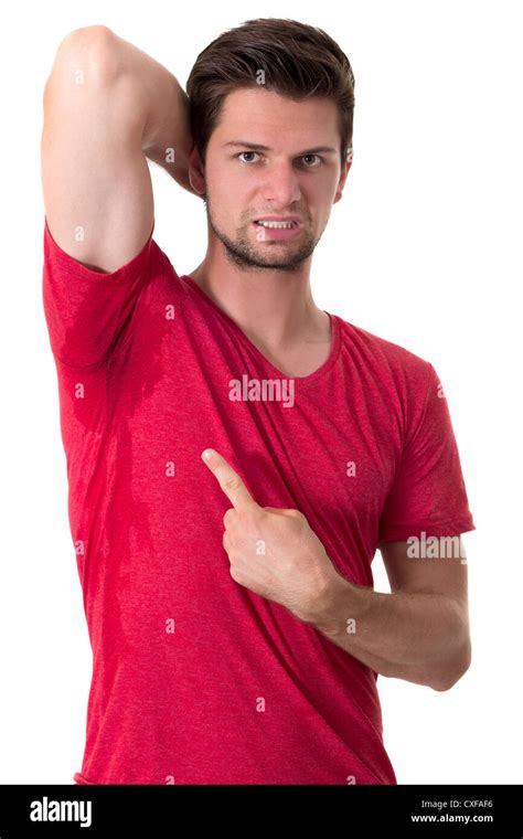Man With Hyperhidrosis Sweating Very Badly Under Armpit Stock Photo Alamy