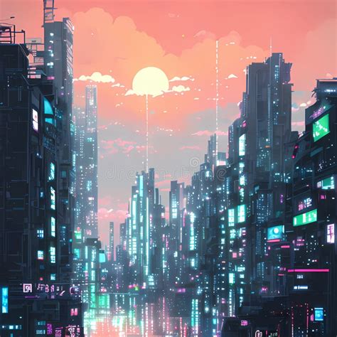 Sunset Cityscape Anime Background Stock Illustration Illustration Of