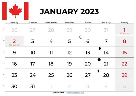 January 2023 Calendar Canada With Holidays
