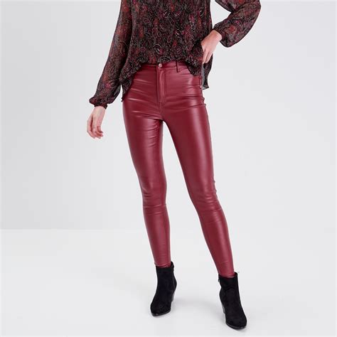 Pantalon Skinny Enduit Bordeaux Femme Vibs