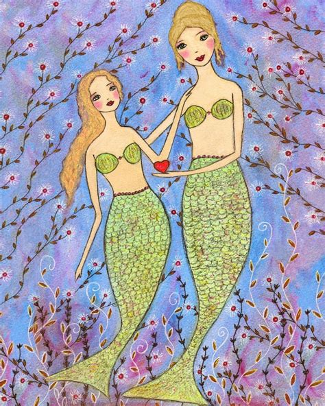 Mother Daughter Mermaid Art Print Mermaid Mother And Etsy