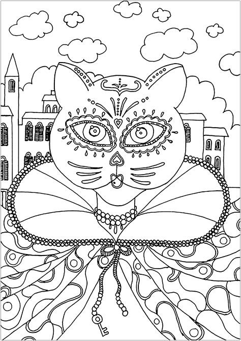 Cute free carnival coloring page to download. Carnival cat - Carnival Adult Coloring Pages