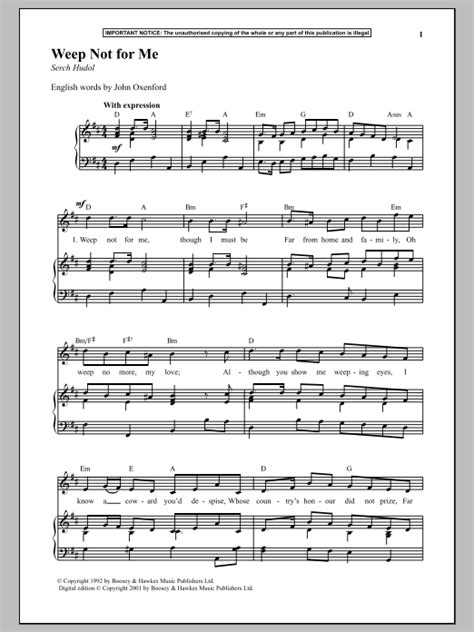 Weep Not For Me Sheet Music Anonymous Piano And Vocal
