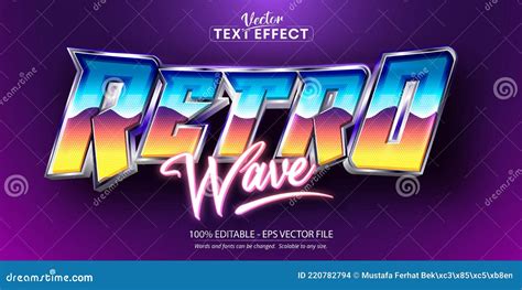 Retro Wave Text Retro Style Editable Text Effect Stock Vector