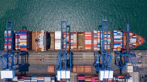 Aerial View Container Ship In Port At Container Terminal Port Ship Of