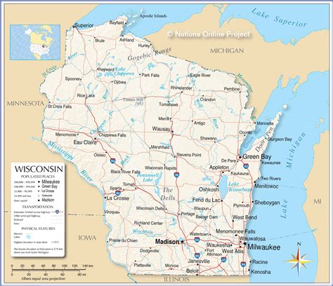 Map of the State of Wisconsin, USA - Nations Online Project