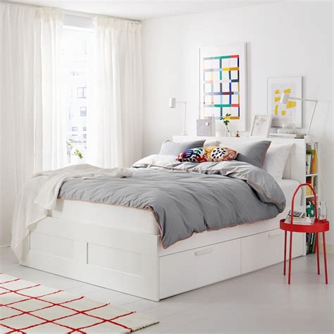 Brimnes Bed Frame With Storage And Headboard Whiteluröy Queen Ikea