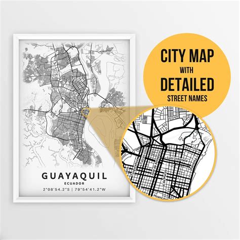 Printable Map Of Guayaquil Ecuador With Street Names Instant Download