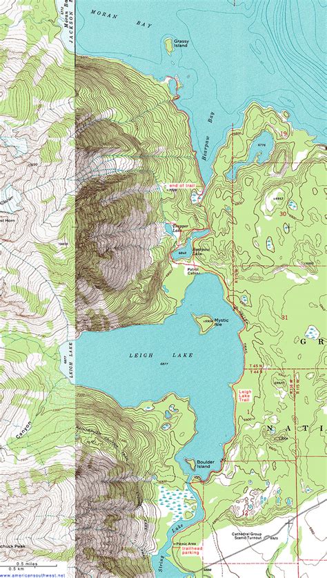 Topographic Map Of Leigh Lake And Moran Bay Grand Teton National Park