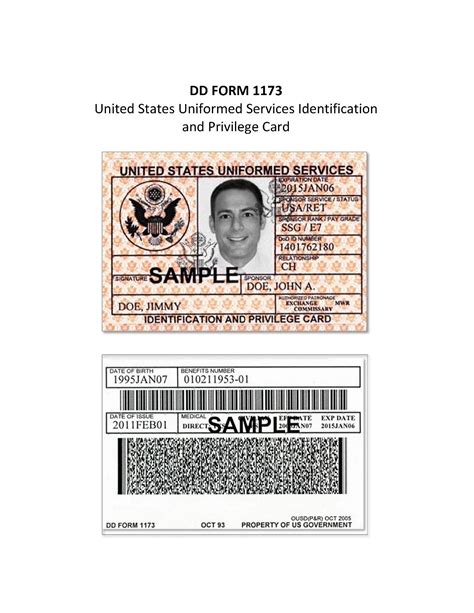 DD Form 1173 United States Uniformed Services Identification And