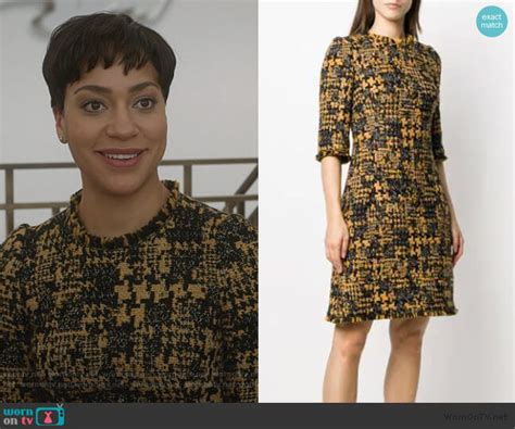 Wornontv Luccas Yellow And Black Tweed Dress On The Good Fight Cush