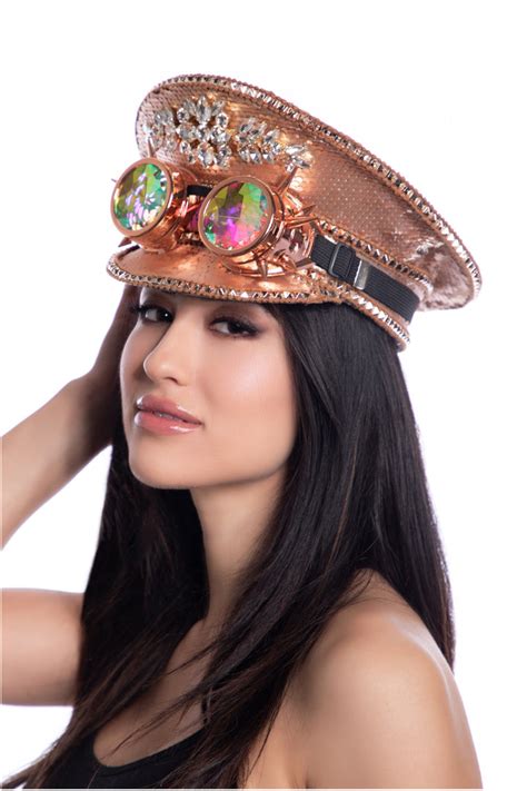 My The Chocolate Walrus Rose Gold Sequin Captains Hat With Goggles