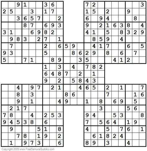 Free Printable Samurai Sudoku Puzzles Easy