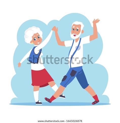 Old Couple Dancing Cartoon Happy Granny Stock Illustration 1665026878