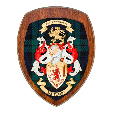 Scottish Coat Of Arms With Clan Tartan On Wood Base The Celtic Knot