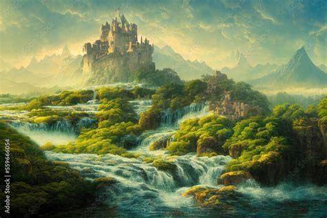 Beautiful Digital Art Generative Ai Of Fantasy Fairy Tale Castle On