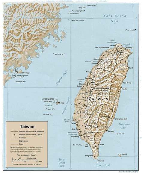 Large Detailed Relief And Administrative Map Of Taiwan Taiwan Large