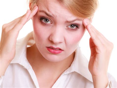 Headache Woman Suffering From Head Pain Isolated Stock Photo Image