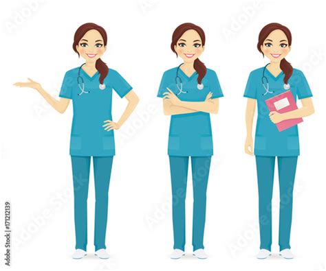 Nurse Set In Different Poses Set Vector Illustration Stock Image And