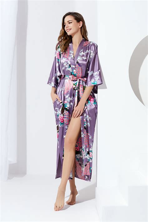 Express Yourself In Babeyond Midnight Pear Blossoms Floral Silky Robe Silky Robe Pear Blossom