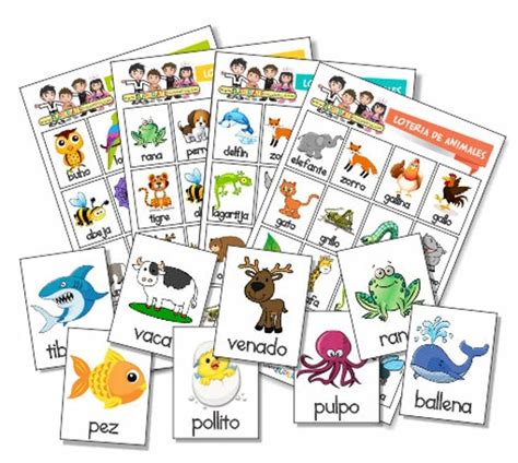 Lotería Animales en ESPAÑOL para imprimir juego para identificar los