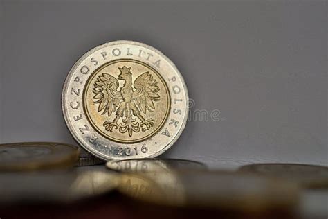 Set Of Polish Coins Zloty Pln In Silver And Gold Colors As A Symbol Of